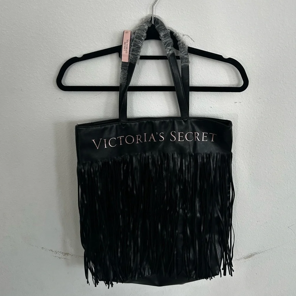 Victoria’s Secret Women’s Faux Leather Tote Bag w Fringe  Rose Gold letter  NWT